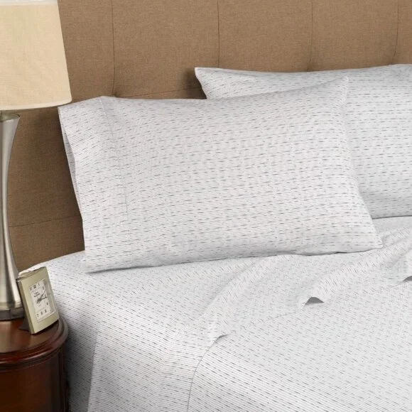 NEW Modern Living 300 Thread Count Organic Cotton King Dotted Line Sheet Set